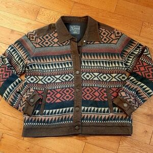 Natural Reflections Brown and Red Geometric Jean Jacket